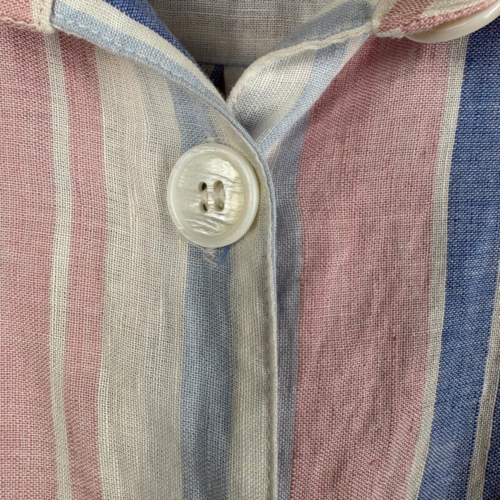 Alexa Admor Linen Cotton Tie Front Striped Coastal Resort Blouse - Picture 6 of 8